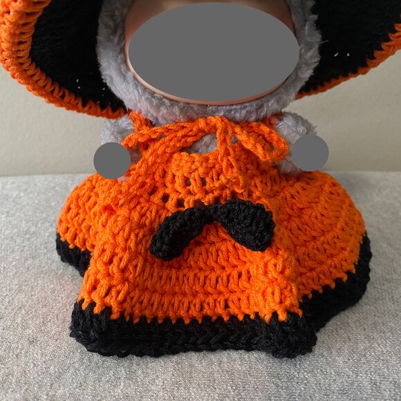 Handmade Crochet Halloween Orange Black Witch Outfit for 17cm Doll 2-Piece Set - Picture 7 of 9